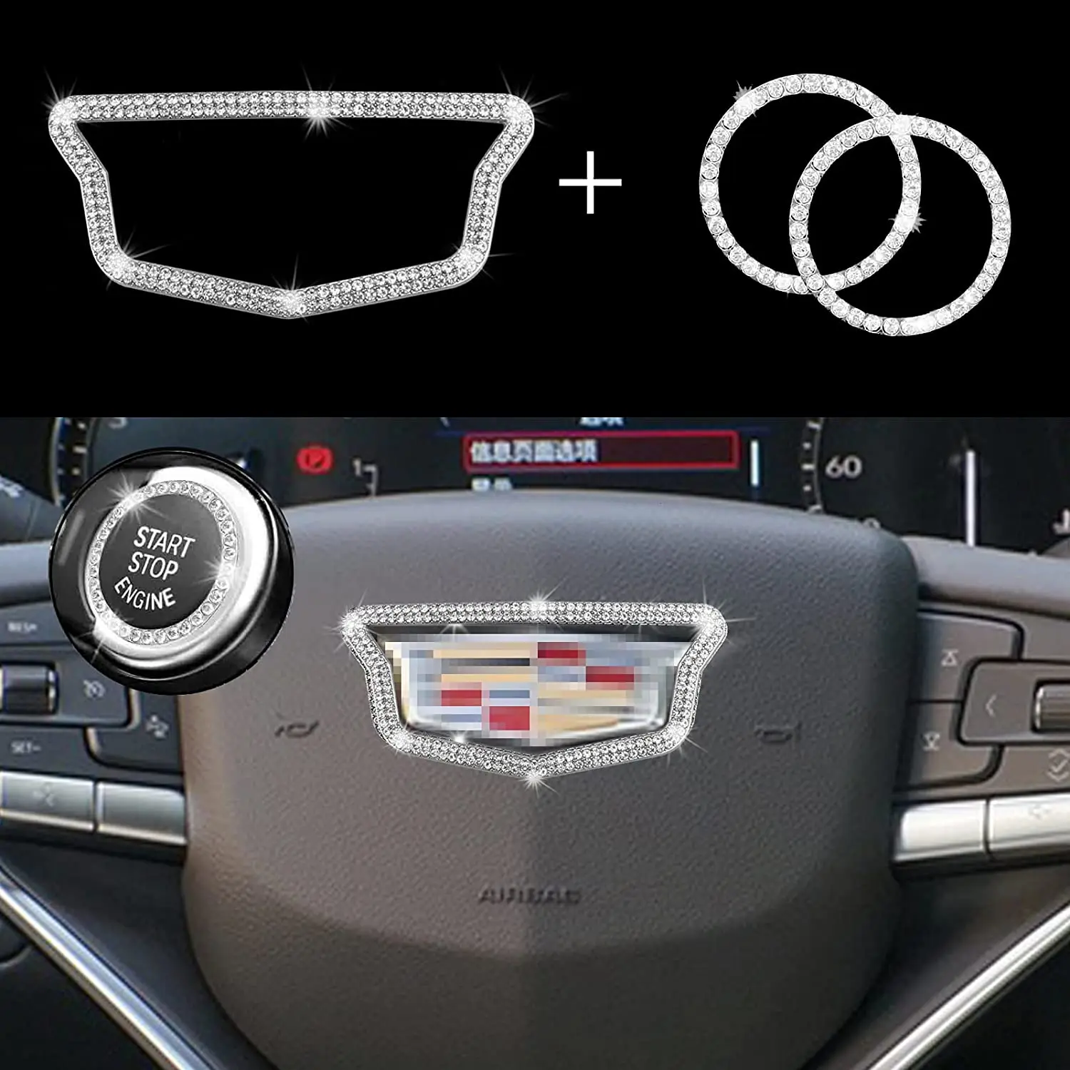 Bling Auto Accesorii de Interior Volan Decorativ Autocolant de Diamant Pentru Cadillac CT4 5 6 XT4 5 6 S ESCALADE AST-L Imagine 0