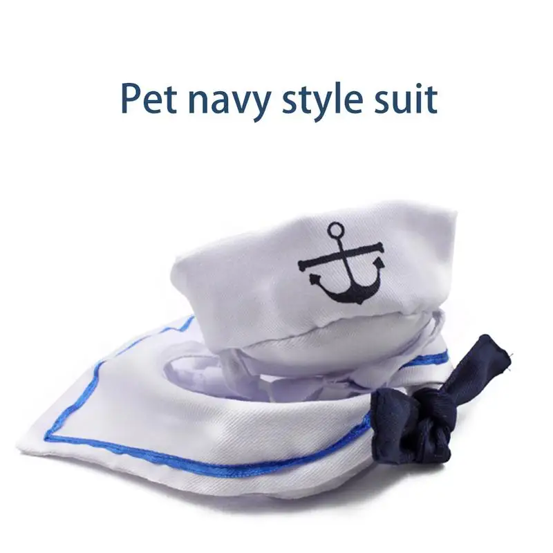 2018 Minunat Elegant Navy Și Stil Marinar Pălărie Plus Eșarfă Costum Pentru Câini Și Pisici De Companie Și E Marinei Mantie Imagine 1