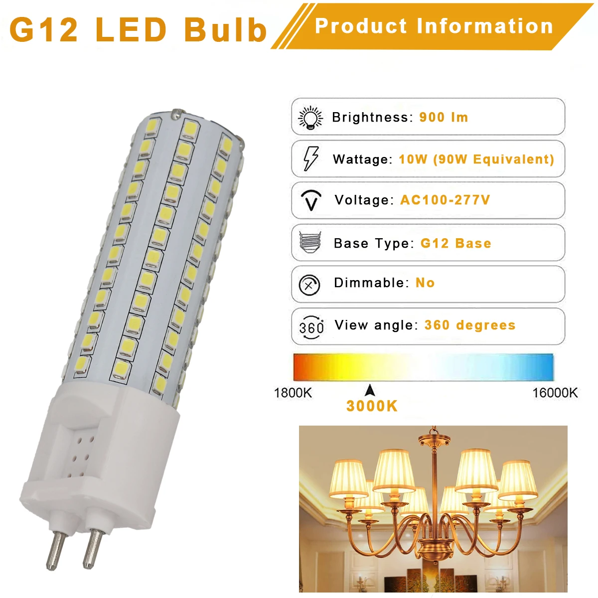 G12 Becuri cu LED-uri, 2-Pin Baza 10W LED-uri Becuri de 80 W Bec Halogen Echivalent, Non-Reglabile G12 Imagine 1