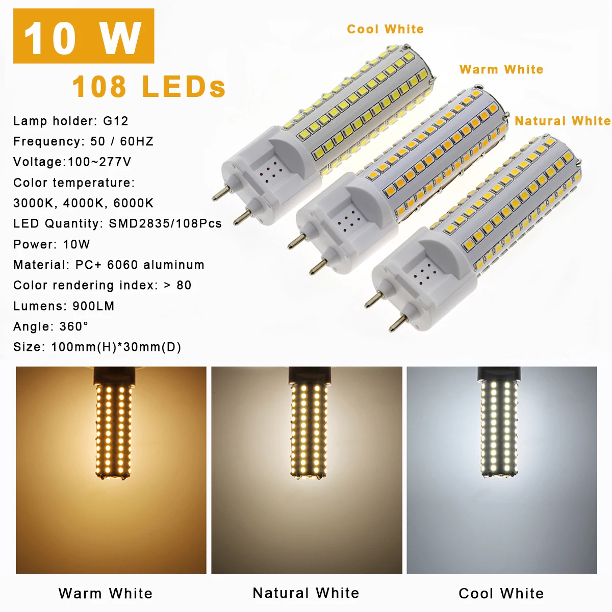G12 Becuri cu LED-uri, 2-Pin Baza 10W LED-uri Becuri de 80 W Bec Halogen Echivalent, Non-Reglabile G12 Imagine 2