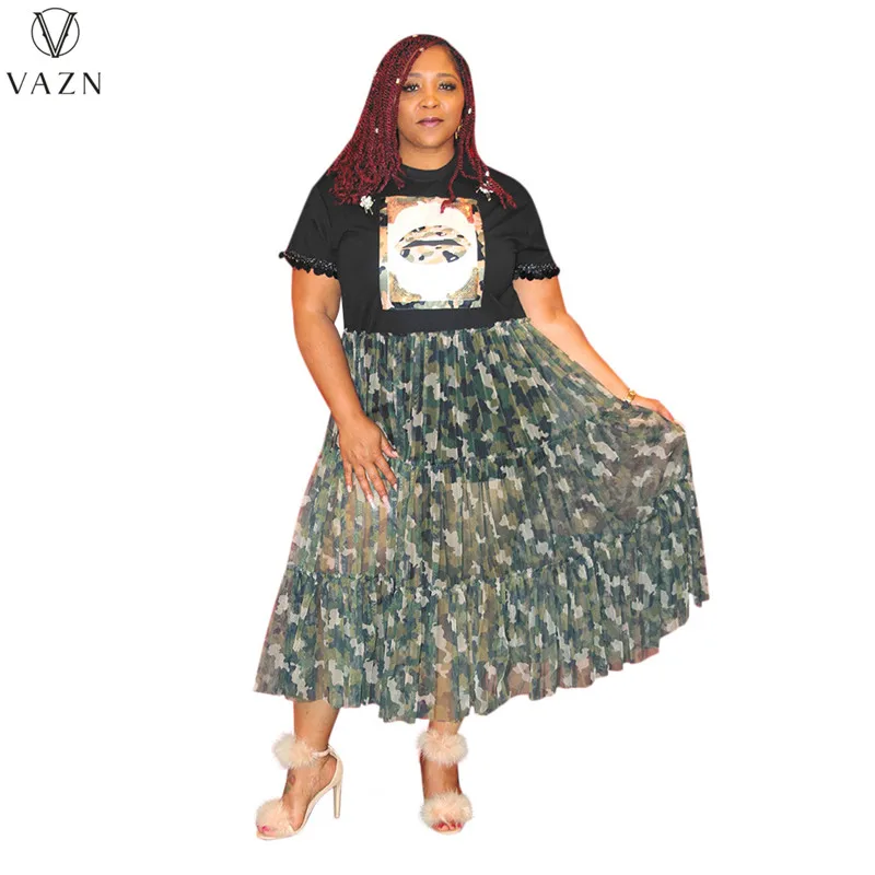 VAZN 2022 Femei Casual Street Stil African Rochie Lunga cu Maneci Scurte Rotund Gat Rochie Imprimate Glezna Lungime Rochie Imagine 2