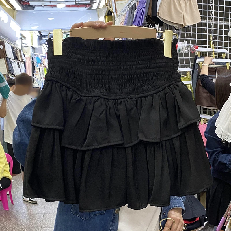 Moda coreeană Fusta Mini Femeie Elastic Talie Mare Tort a-line Plisate Fuste Femei Culoare Solidă Femei Îmbrăcăminte de Dropshipping Imagine 3