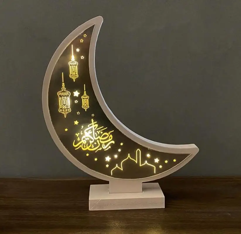 Ramadan Eid Mubarak Luna Lampa LED Lumina de Noapte Ornament din Lemn Musulman Festival de Vacanță Decorare Iluminat Eid Mubarak Petrecere Imagine 3