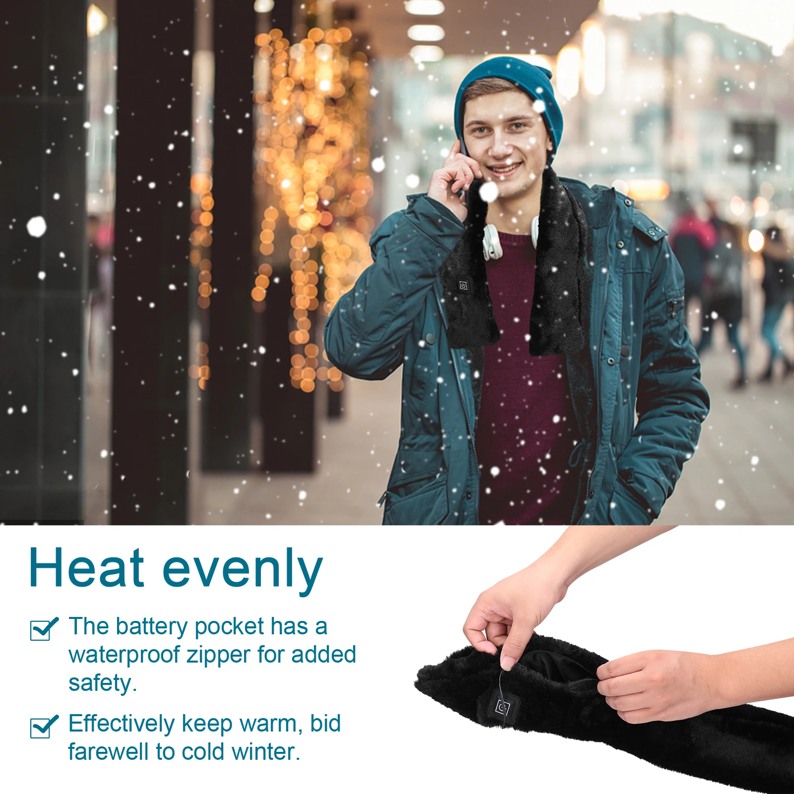 Electrice Incalzite Eșarfă Cald Iarna Gât Wrap Alimentat de la Baterie Gât Căldură Pad Lavabil cu 3 niveluri de Reglare a Temperaturii Bărbați Femei Imagine 5
