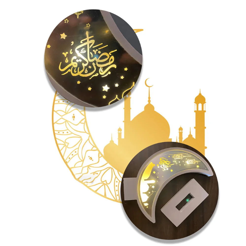 Ramadan Eid Mubarak Luna Lampa LED Lumina de Noapte Ornament din Lemn Musulman Festival de Vacanță Decorare Iluminat Eid Mubarak Petrecere Imagine 5